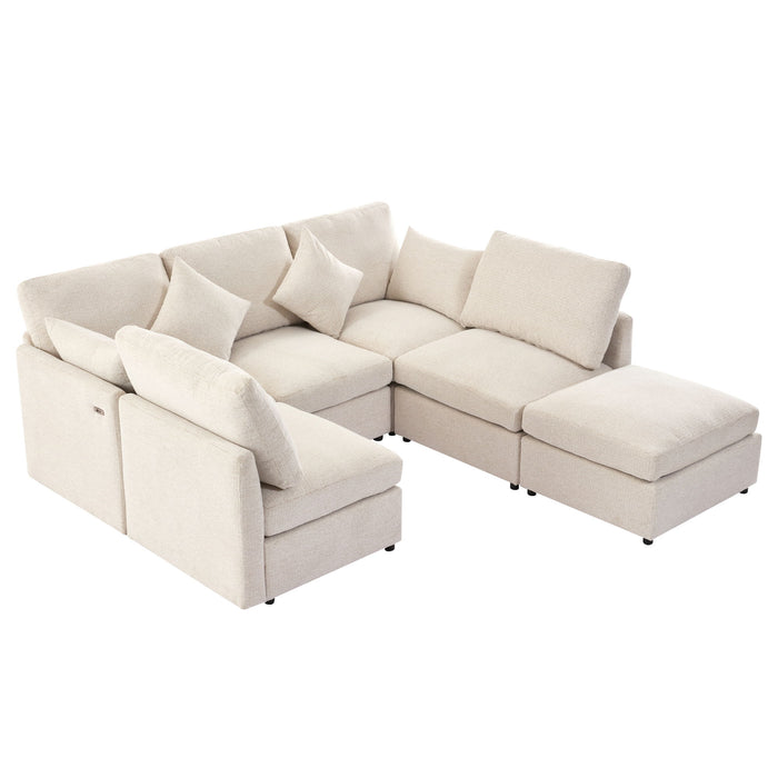 Sectional Sofa Modular U-Shaped With Ottoman & USB Ports