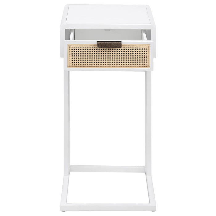 Kenneth - C Shape Side Table With Single Drawer - White