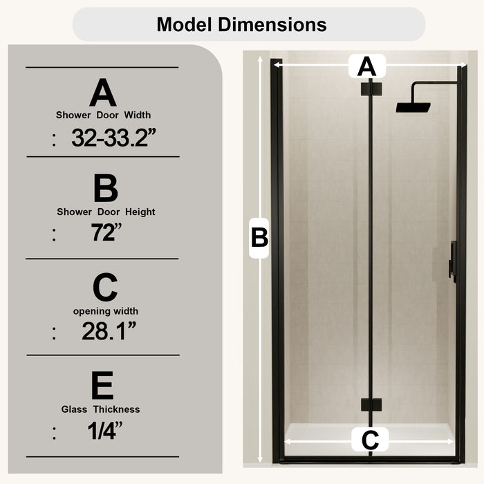 Semi Frameless Bifold Pivot Shower Door, Reversible Installation