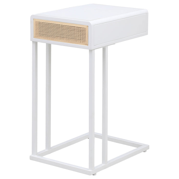 Kenneth - C Shape Side Table With Single Drawer - White