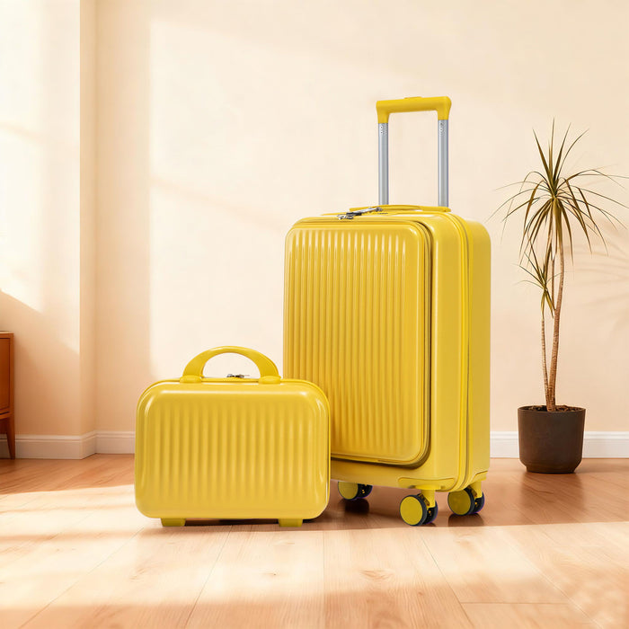 Luggage Set With Cosmetic Case, Combination Lock, Front Opening Design