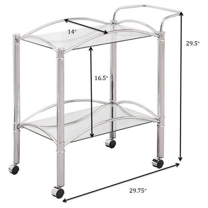 Porch & Den - 2 Tier Rectangular Glass Shelf Bar Cart With Glass - Chrome