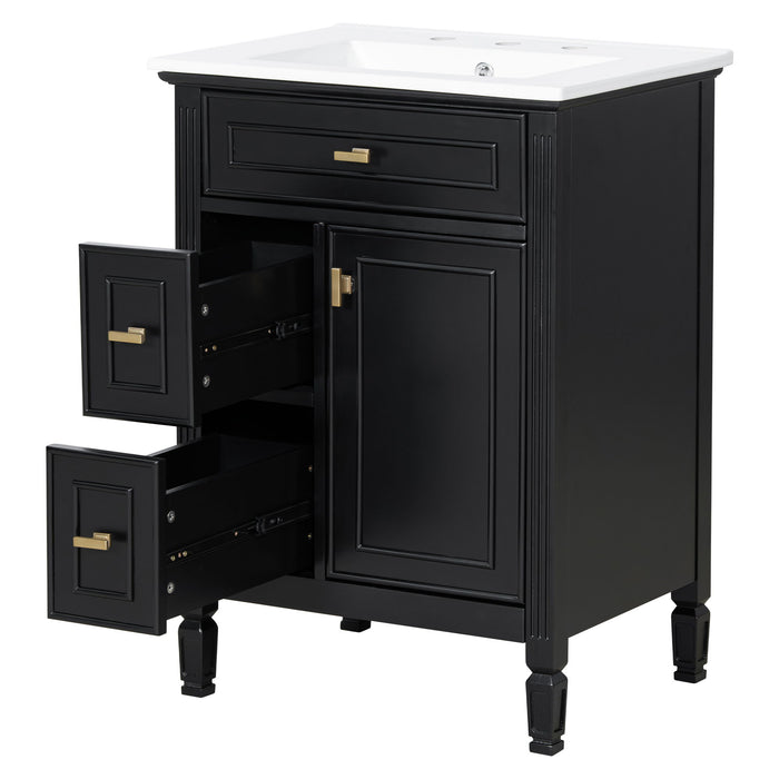 Bathroom Vanity With Sink, Flip Drawer, 2 Drawers, Adjustable Shelf