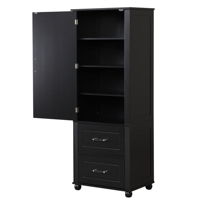 Tall Freestanding Bathroom Storage Cabinet With 2 Drawers And Adjustable Shelf