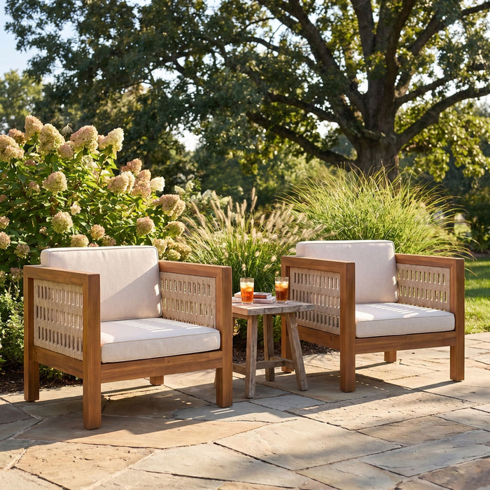 Outdoor Club Chair & Rope Arm And Cushions