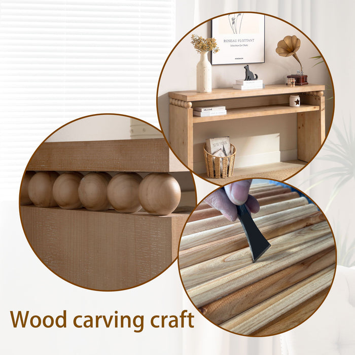 Modern Rustic Console Table, Wood Entryway Table With Shelf & Decorative Bead Detail - Natural