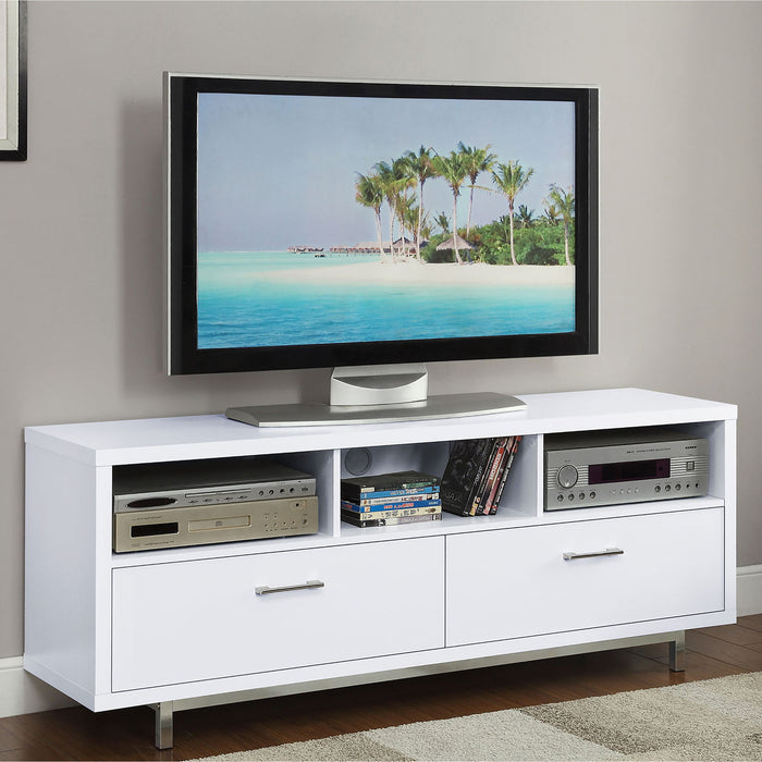 Drawer Storage TV Console With Open Cubbies - White