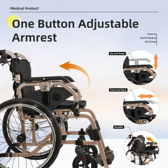Premium Lightweight Foldable Transport Wheelchair For Adults