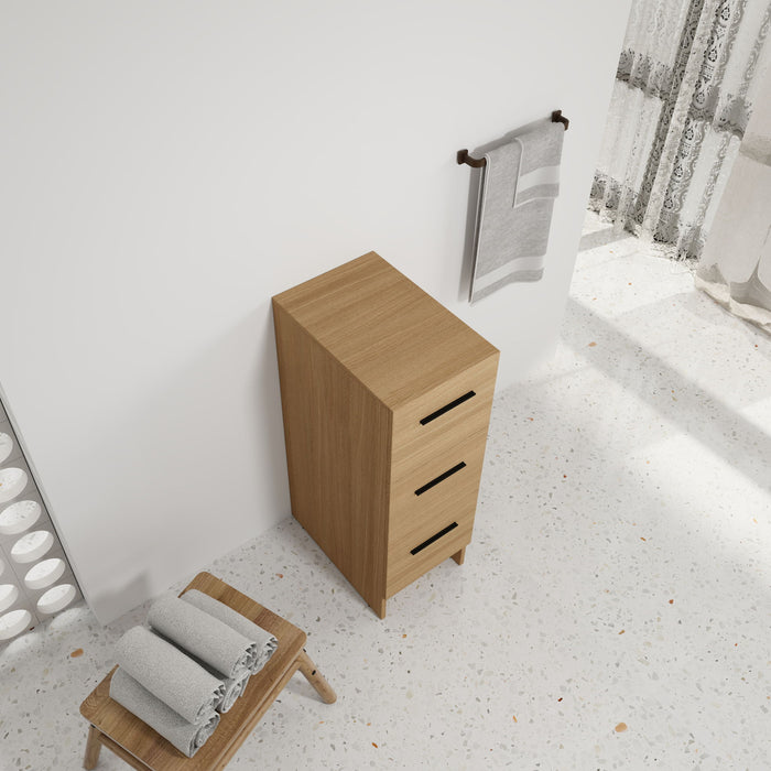 Slim Freestanding Bathroom Storage Cabinet, 3 Drawers - Light Oak