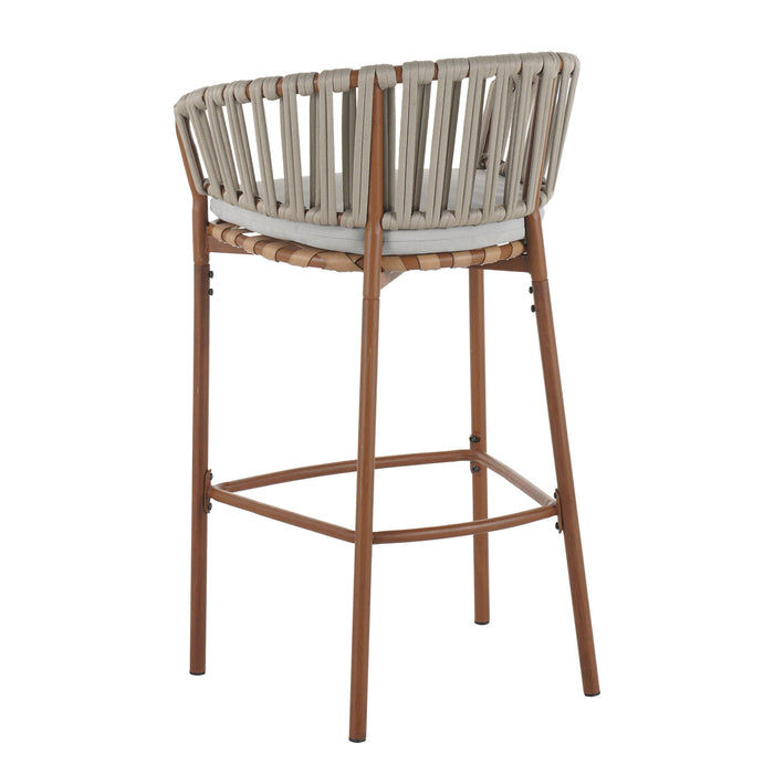 Lodi - Outdoor Matal Rope Barstool, Teak / Beige (Set of 2) - Teak / Beige