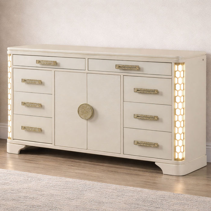 Jasmine - 8 Drawer Dresser With Side LED Lightning - Beige