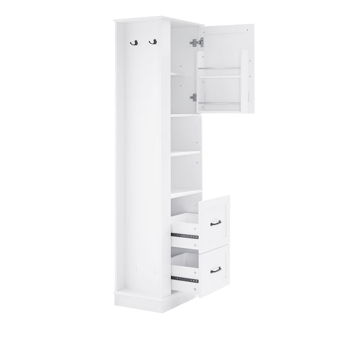 Freestanding Bathroom Storage Cabinet With Adjustable Shelves And Side Hooks Board, Rectangle Design
