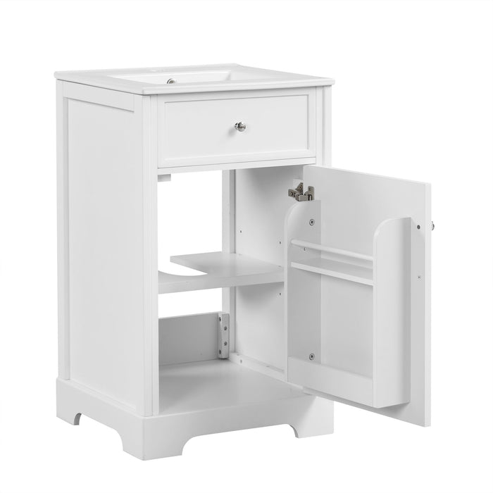 20" Bathroom Vanity With Sink, Soft Closing Cabinet Door, Adjustable Shelf & Storage Rack - White