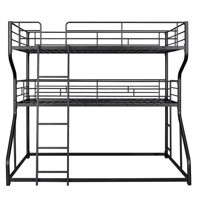 Industrial Triple Bunk Bed With Dual Ladders Frame, Space Saving Design