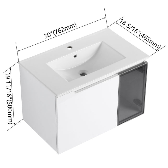 Wall Mounted Bathroom Vanity With Sink, Soft Close Doors, Cabinet & Half Door