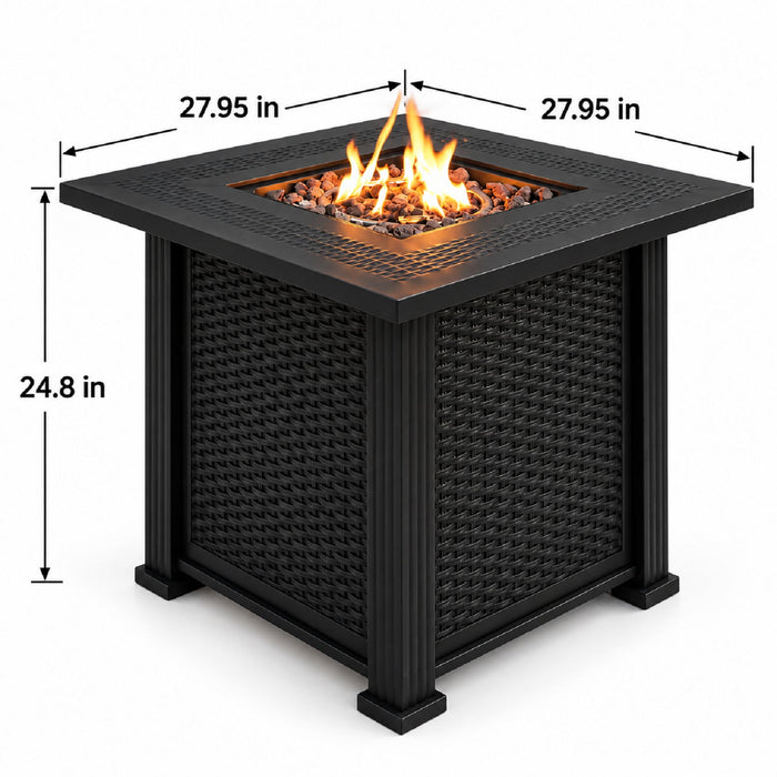 Outdoor Fire Pit Table With Lava Rocks, Propane Fire Pit - Black