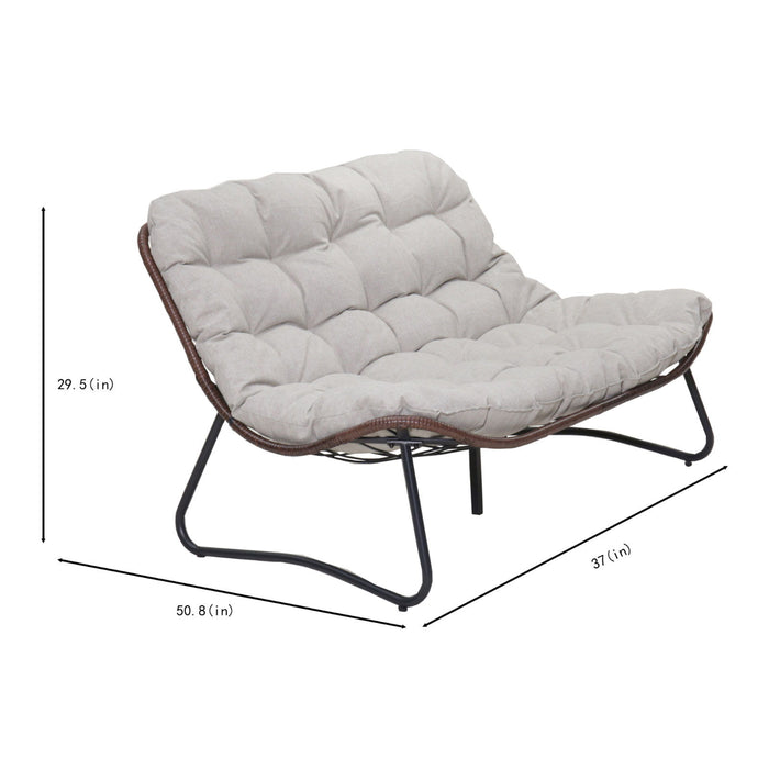 Patio Loveseat Sofa With Extra Thick Tufted Cushion - Brown