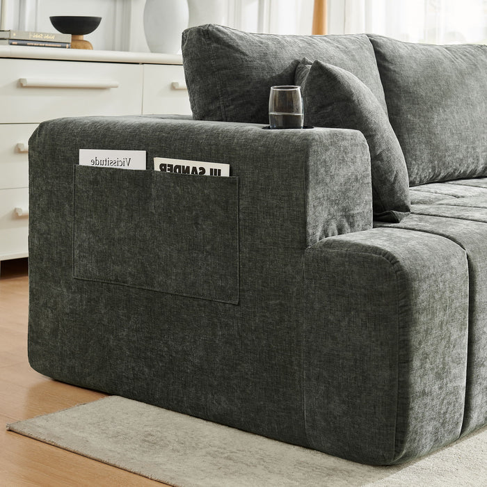 L - Shaped Sectional Sofa With Cup Holders & Side Pockets