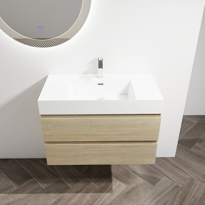 Wall Mounted Bathroom Vanity And Sink, 2 Soft Close Drawers