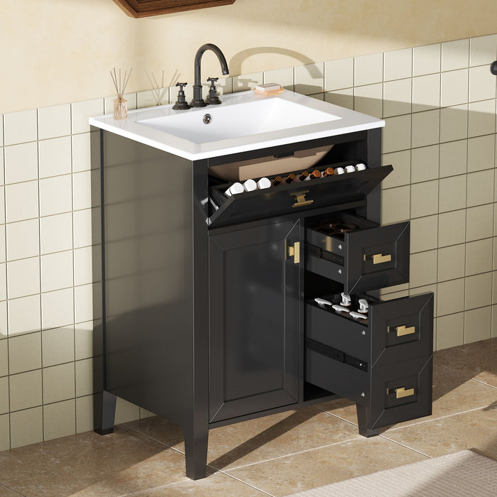 Bathroom Vanity With Sink, 3 Drawers & Cabinet With 2 Tier Door Storage Rack, Soft Close Doors & Drawers