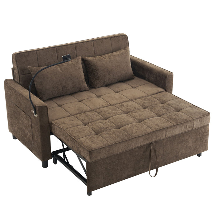 Pull-Out Sleeper Sofa With Reversible Backrest Cushion, Side Pockets, 2 USB Ports And A Phone Holder For Living Room