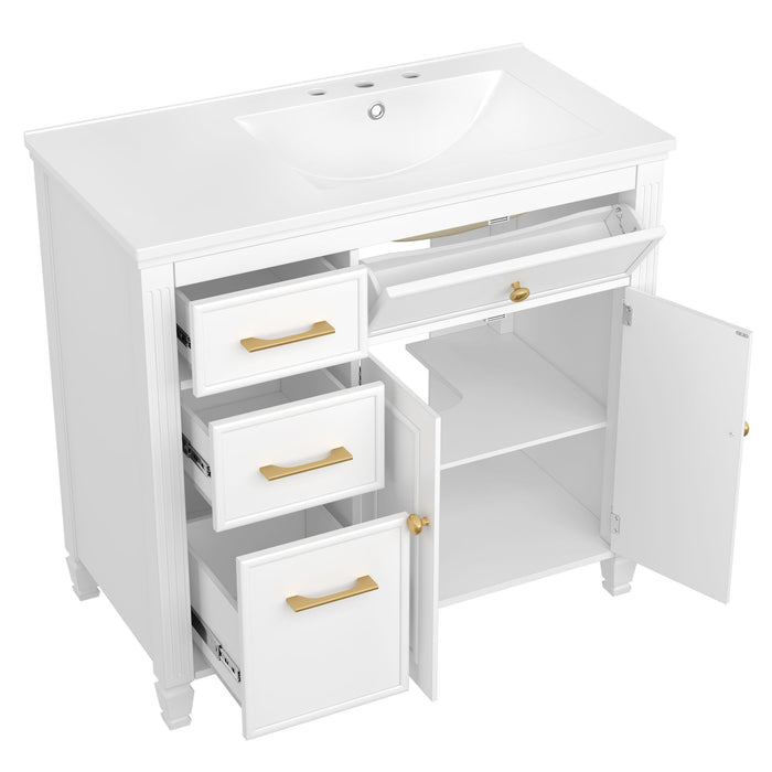 Bathroom Vanity With Sink, 1 Tip Out Drawer, 3 Side Drawers, Adjustable Shelf