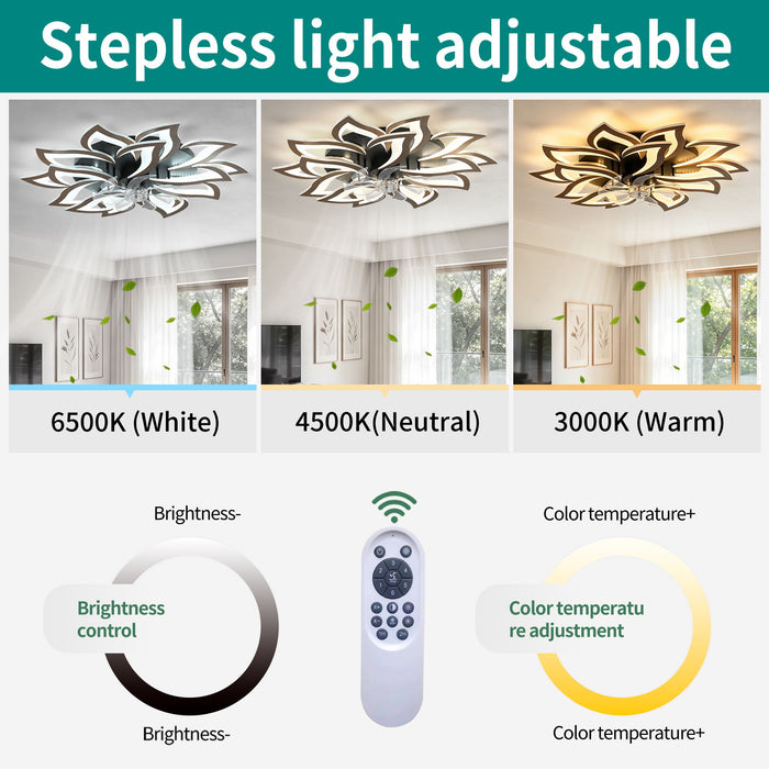 Ceiling Fan With Remote Control And Lights, 6 Speeds, 3 Color Temperatures, Low Profile Flush Mount
