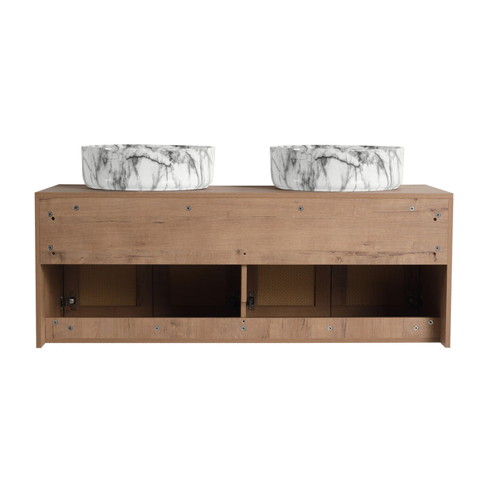 Bathroom Vanity With Art Sink, 2 Soft Close Doors, Float Mounting Design