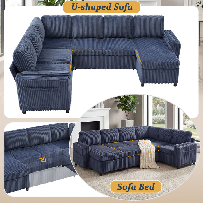Convertible U-Shaped Sectional Sofa Bed With USB Ports And Storage