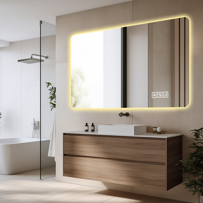 Wall Mounted LED Lighting Mirror With 3 Color Lighting, Dimming, Waterproof, Anti Fog, Touch Switch - Silver