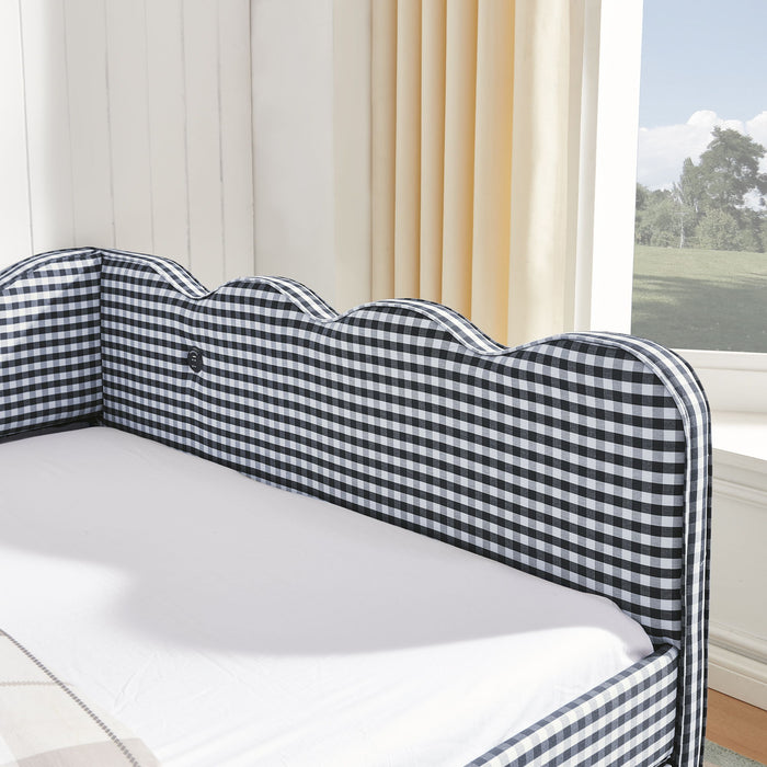 Gingham Daybed With USB Charging Port, Wave-Shaped Design