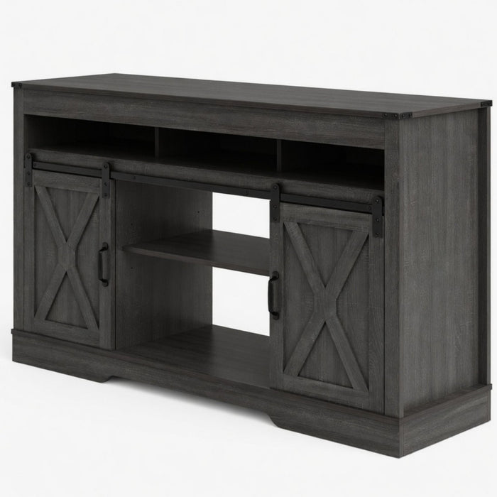 Farmhouse TV Stand With Sliding Barn Doors & Adjustable Storage