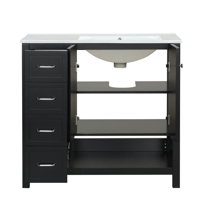 Bathroom Vanity With Sink Top, Bathroom Vanity Cabinet With 2 Doors And 2 Drawers, Open Shelf