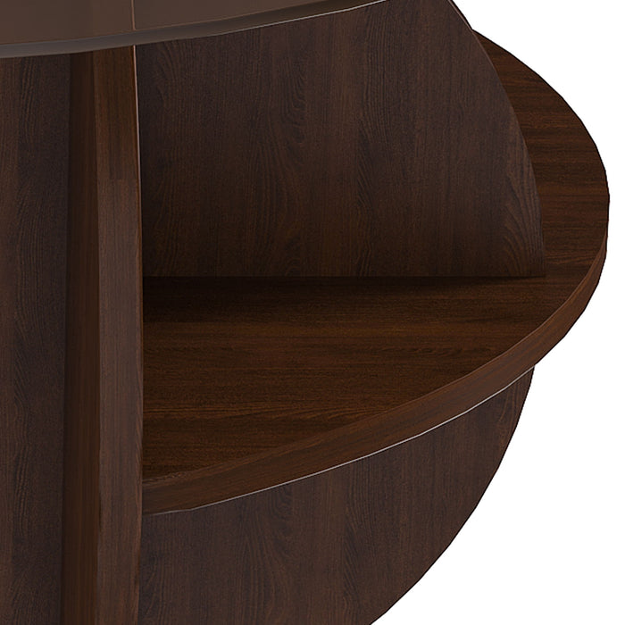 Round Coffee Table With Storage For Living Room - Walnut