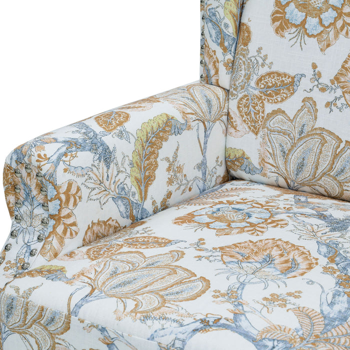 Accent Chair With Floral Upholstery And Nailhead Trim