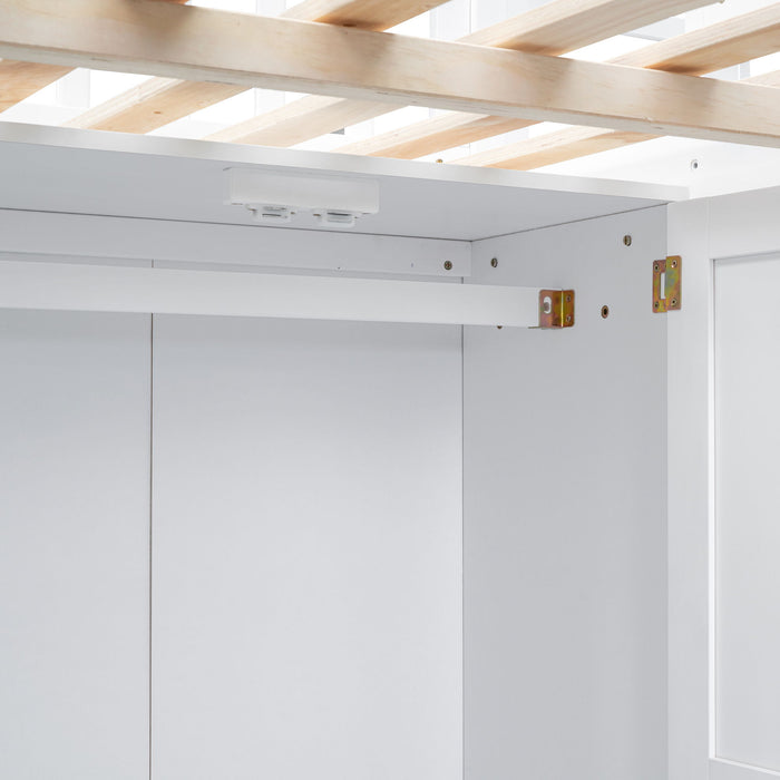 Loft Bed With Bookshelf, Drawers, Desk, And Wardrobe