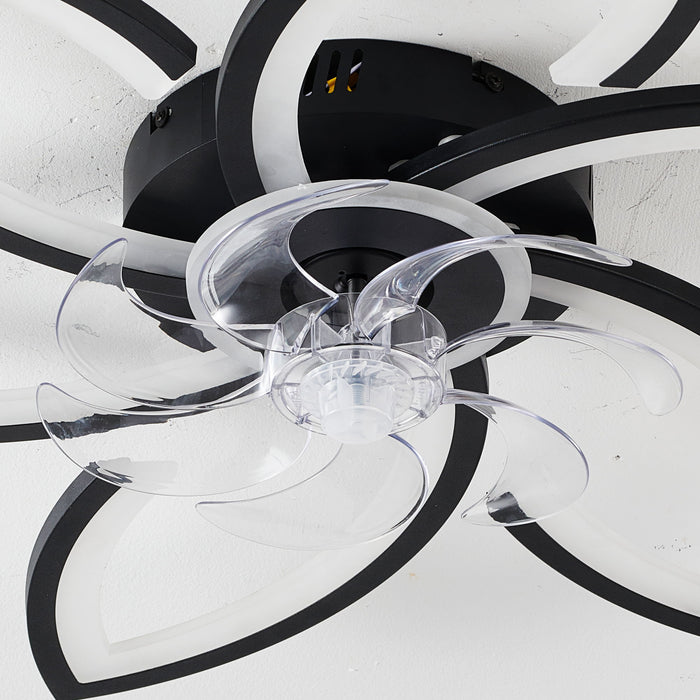 30" Flower 6 Speed Ceiling Fan With Remote Controlled LED Lights, Low Profile Flush Mount Fan