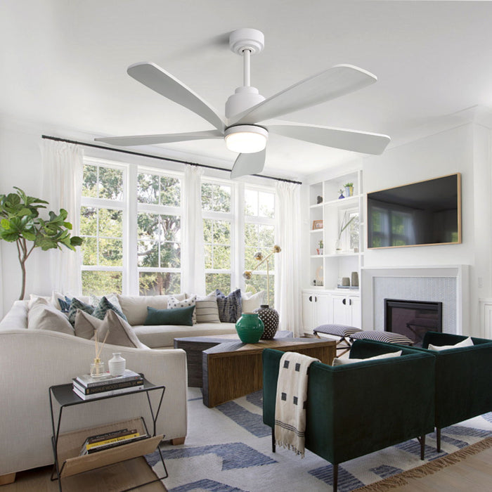 52" Ceiling Fan With Dimmable LED Light, 5 Blades, Reversible DC Motor, Smart Remote Control - White
