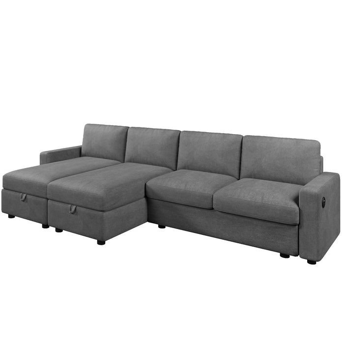 Convertible Sectional Sofa With Storage Chaise Lounges And USB Ports