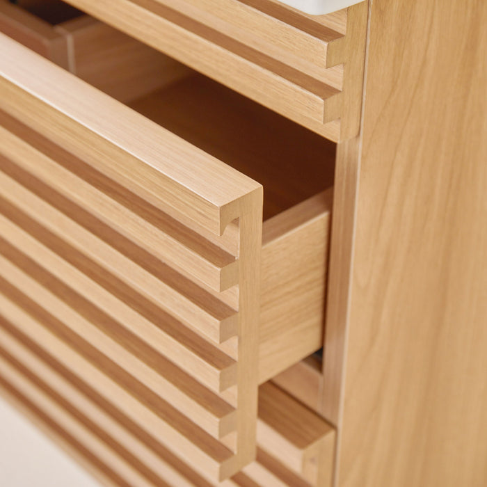 Wall Mounted & Floating Single Vanity With Ceramic Sink - Natural Walnut