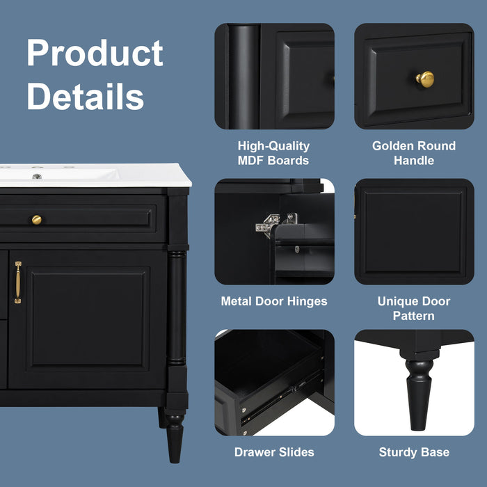 Freestanding Bathroom Vanity With Sink, Adjustable Shelf, Flip Drawer