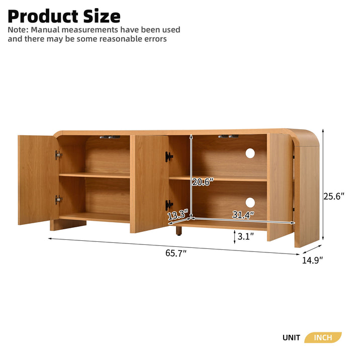 Curved Edge TV Stand With Large Cabinets