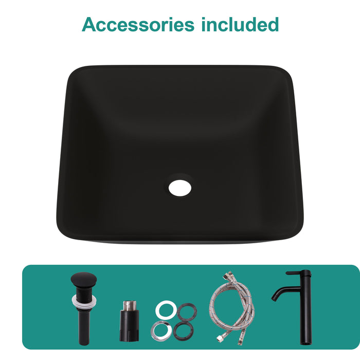 Artistic Vessel Sink With Faucet And Pop Up Drain - Matte Black