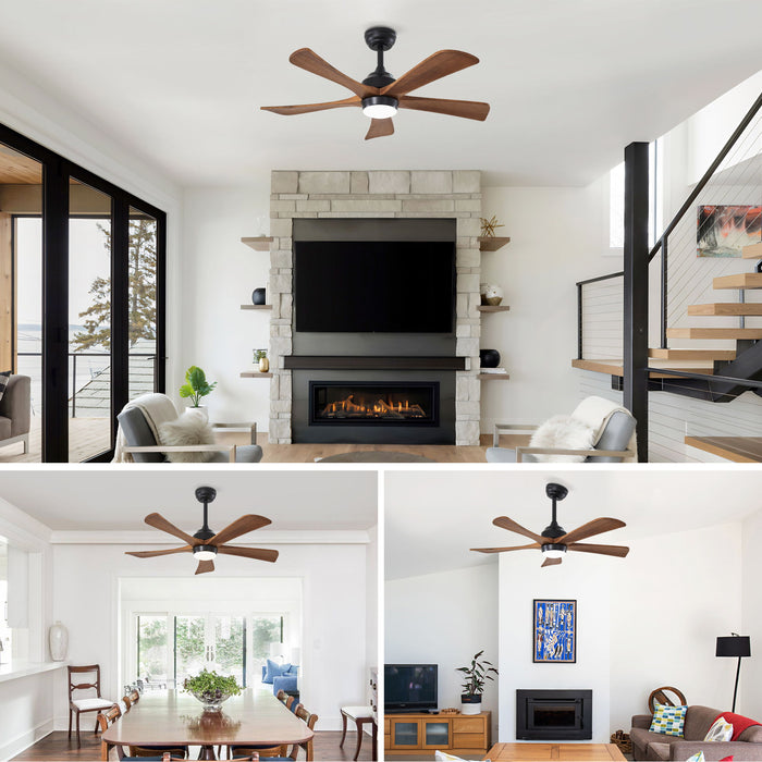 5 Blades Ceiling Fan With Lights Remote Control - Matte Black