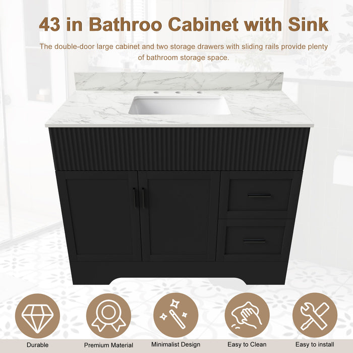 Bathroom Vanity Set, Soft Close Doors & Drawers, 3 Faucet Holes, Sink Included - Black