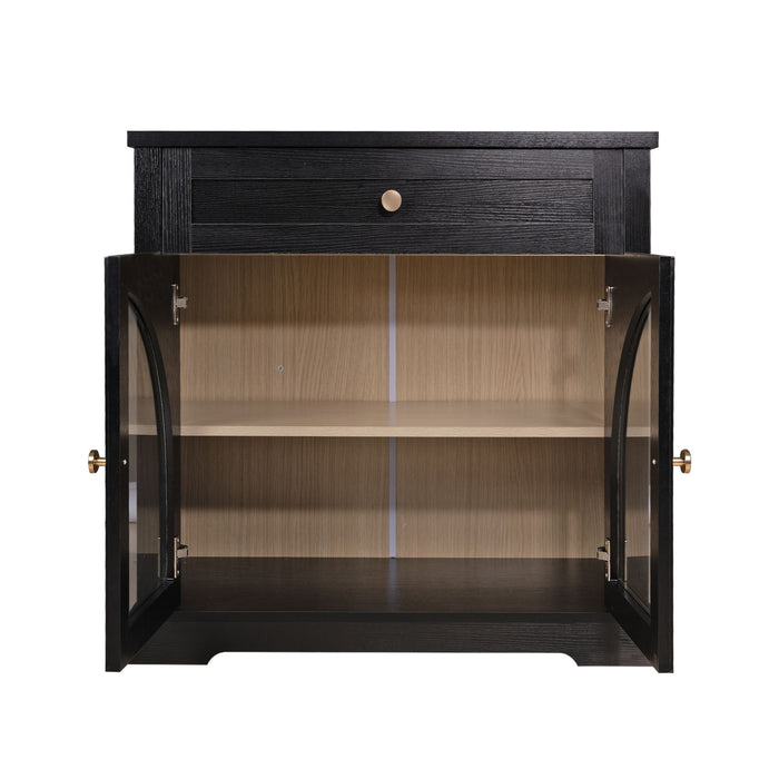 Sideboard Cabinet With 1 Drawer And 2 Arched Doors With Adjustable Shelves For Entryway - Black