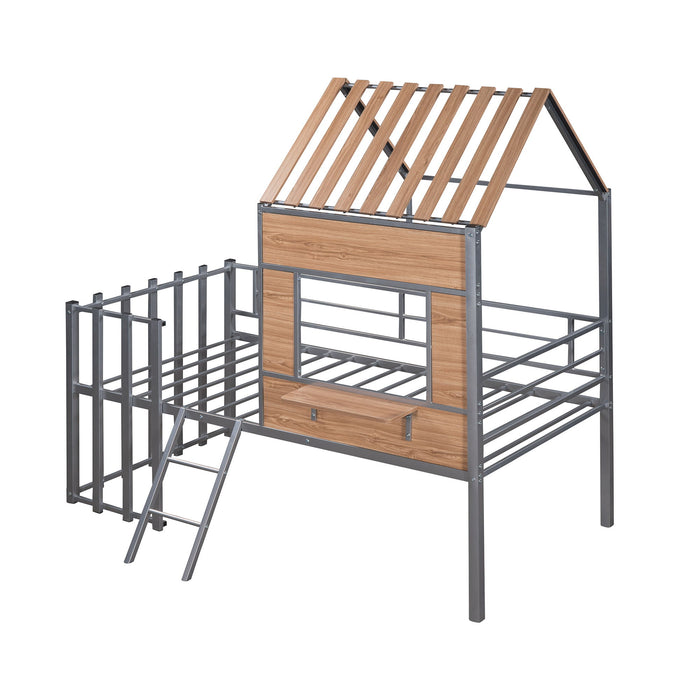 Loft Bed With Roof, Window, Guardrail, Ladder