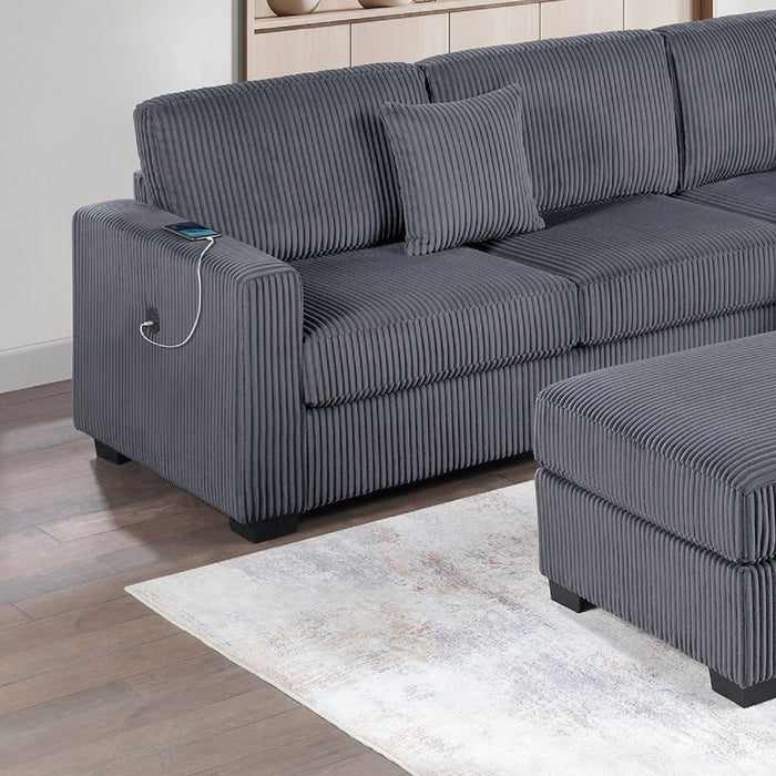 Upholstered L - Shaped 4 Piece Sectional Set With USB, Cocktail Ottoman