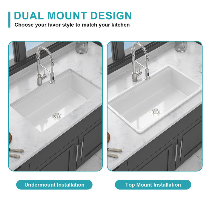 Undermount Workstation Single Bowl Porcelain Ceramic Kitchen Sink