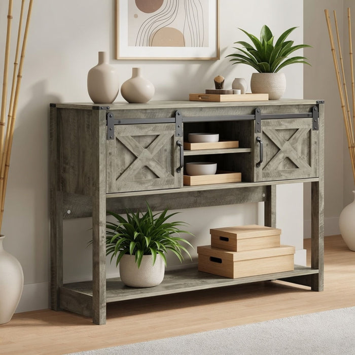 Farmhouse Entryway Table With Sliding Barn Door